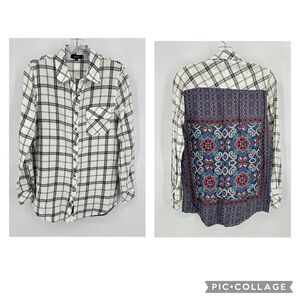 Tolani Plaid Flannel Print Back Shirt Black Blue Size S